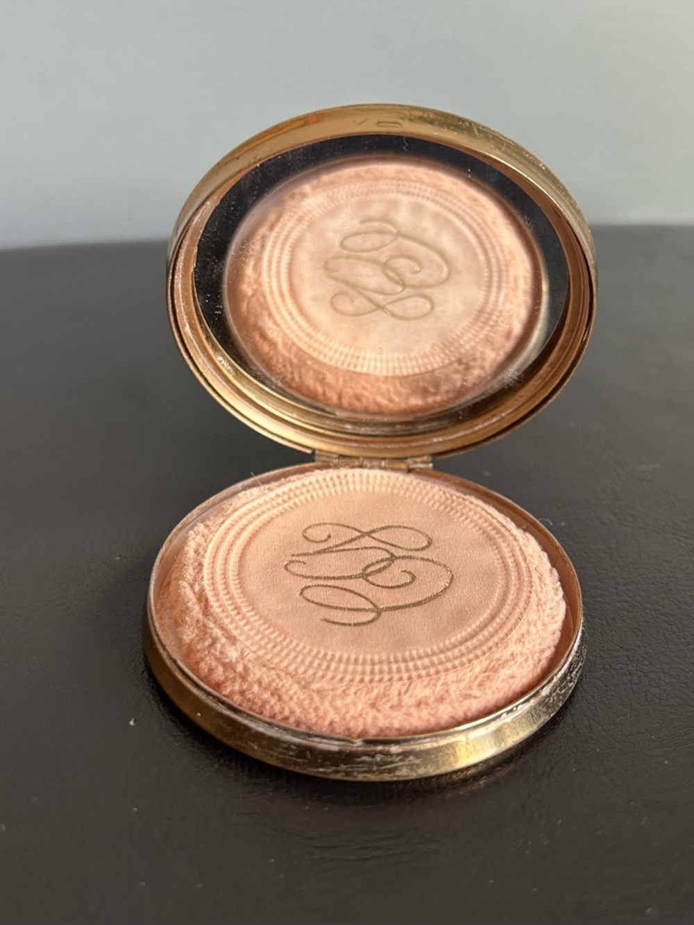 Gold Floral Vintage Powder Compact with Hand-Painted Flower Design